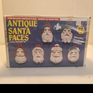 VTG WEE CRAFTS SANTA FACES NEW UNPAINTED 6 CHRISTMAS ORNAMENTS FACTORY SEALED